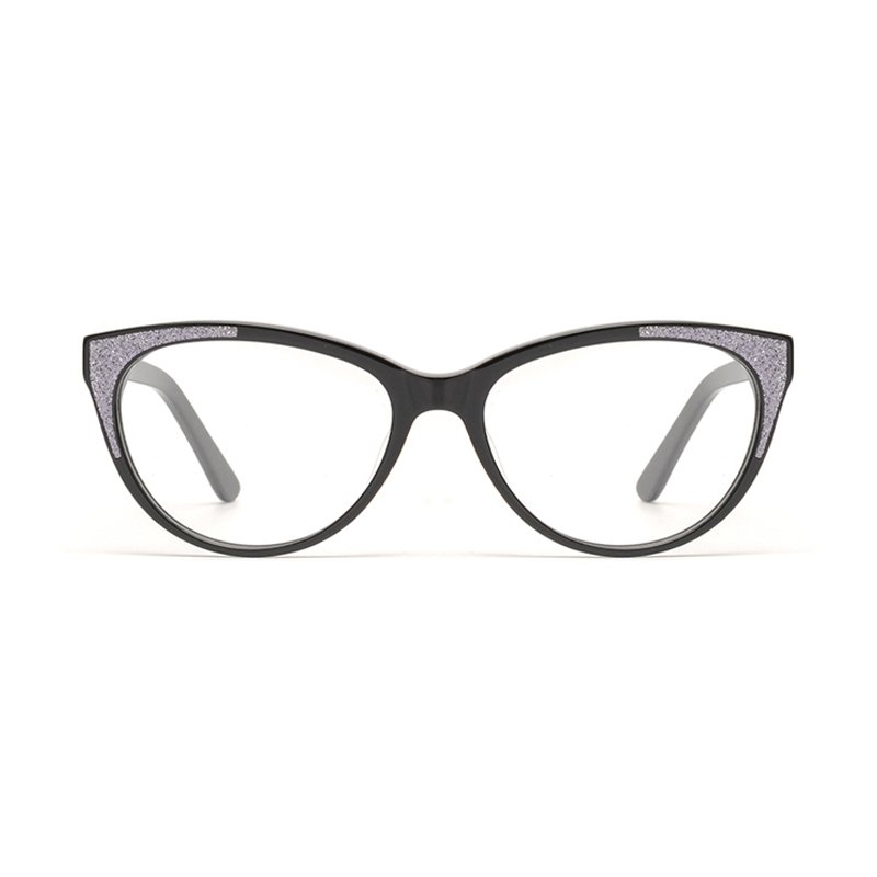 Joysee 2021 1669 China Handmade Fashion Black Cat Eye Glasses Shiny Eye Corner Women Acetate Eyeglasses